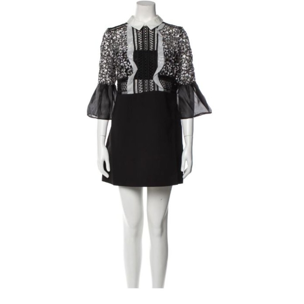 Self Portrait Lace Insert Black Mini Dress Black SZ 10
